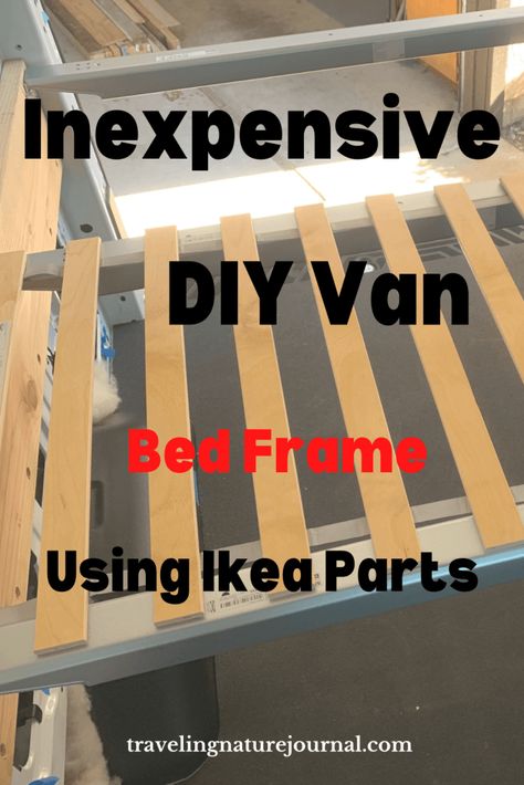 Campervan Bed Frame, Ikea Camper Van Build, Ikea Camper Van Conversion, Diy Camper Bed Ideas, Camper Bed Diy, Ikea Hack Campervan, Ikea Van Build, Building Bed Frame, Camper Van Bed Frame