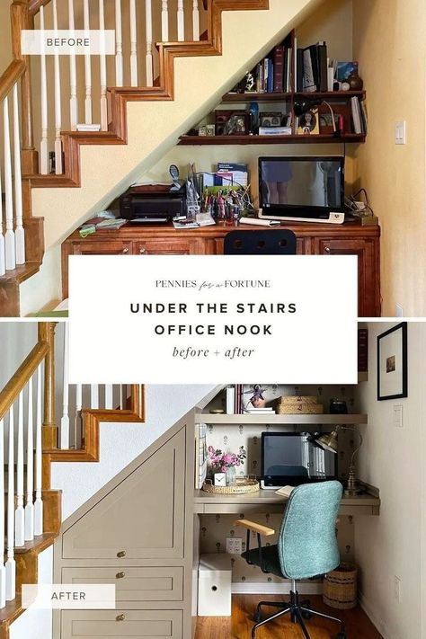 In this episode of "Problem Spaces," my DIY home improvement show on HBO Max, we are talking all about implementing intentional design. Whether renovating a less-than-ideal laundry room or turning a small nook under the stairs into the perfect office, it's essential to design for function. Check out how we transformed a space beneath the stairs. This tight yet functional area under the staircase was the perfect place to set up a home office nook. Under Stair Office, Stair Office, Desk Under Stairs, Nook Under The Stairs, Home Office Board, Diy Home Office Ideas, Diy Home Office Decor, Office Under Stairs, Unique Office Design