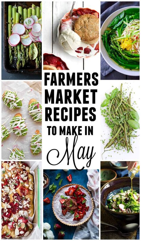 15 vegetarian farmers market recipes to make in May! Vegetarian, spring/summer recipes made with seasonal produce from your local farmers market or CSA bin. Eat local! // Rhubarbarians // #vegetarian #csa #farmersmarket #spring #rhubarbarians Spring Meals Healthy, Spring Meals Dinners, Spring Meal Ideas, Spring Eats, Potluck Meals, Creamy Asparagus Soup, Asparagus Soup Recipe, Produce Recipes, Oktoberfest Food