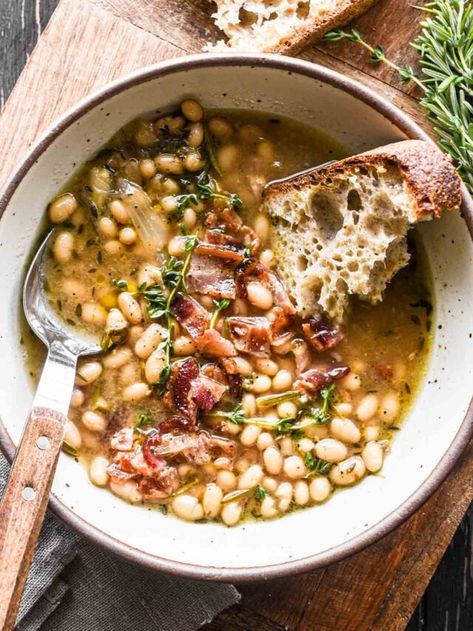 Brothy White Beans, Braised Beans Recipe, Brothy Bean Soup, Braised Butter Beans, Dutch Oven Beans, Italian Winter Recipes, October Beans Recipe, Italian Bean Recipes, Broths Beans