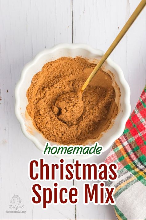 homemade Christmas spice mix blend in a white bowl Homemade Spices Gifts, Sweet Spice Mixes, Diy Spice Mixes Gifts, Homemade Mixes For Gifts, Mix Spice Recipe, Spiced Cider Mix Recipe, Homemade Seasoning Mixes Christmas Gifts, All Spice Recipe Homemade, Flavored Salts Recipes Homemade