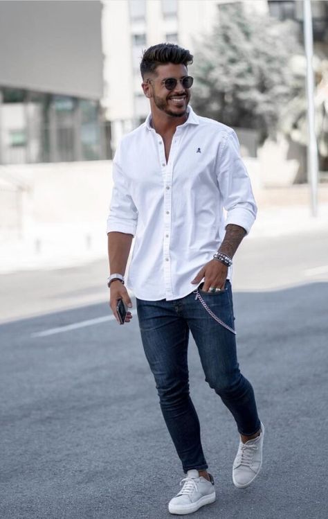 A crisp white shirt never goes out of style. Tuck it into dark-wash denim, and you’ve got an effortlessly cool vibe. Brown loafers or desert boots add just the right amount of flair. A sleek, minimal belt keeps it from being too casual. This outfit works for both work and play, adaptable to any situation.
Top: Crisp white shirt
Bottom: Dark-wash denim, brown loafers or desert boots
#MensFashion #WinterOutfit #mensactivewear #mensbottoms #MensStyle #ModernGentleman #meansunderwear White Shirt And Blue Jeans, Smart Casual Menswear, Mens Smart Casual Outfits, Mens Casual Outfits Summer, Fashion Funny, Smart Casual Style, White Shirt Men, Vans Converse, Mens Trendy Outfits