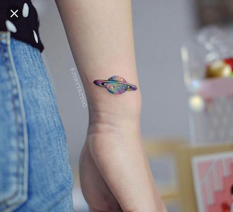 Galaxy Tattoos, Saturn Tattoo, Brush Tattoo, Universe Tattoo, Bts Tattoos, Planet Tattoos, Small Wrist Tattoos, Tatuaje A Color, Wrist Tattoos For Women