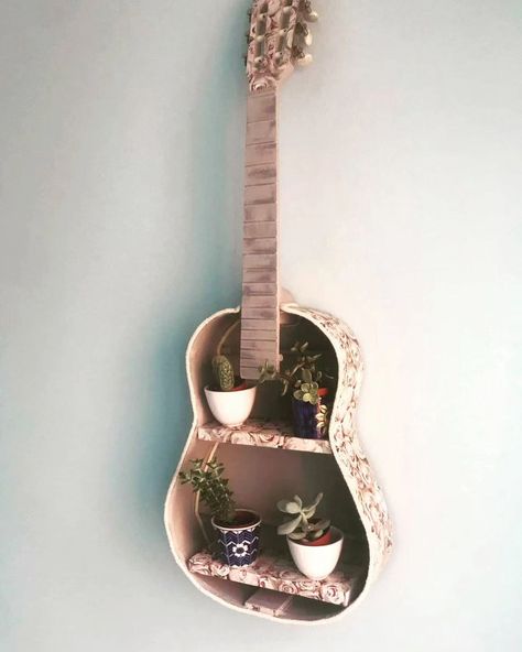 Look at all the cute guitar shelves that I made. Making something practical and unique out of old unwanted guitars Upcycle. Restore. Reuse. #guitar #guitarshelves #glasgowshopping #glasgow #upcycling #recycle #reuse #homedecorinspo #homedecor #homedecorideas Upcycle Guitar, Guitar Shelves, Glasgow Shopping, Cute Guitar, Guitar Shelf, Home Organisation, Instagram Look, Glasgow, Bedroom Ideas