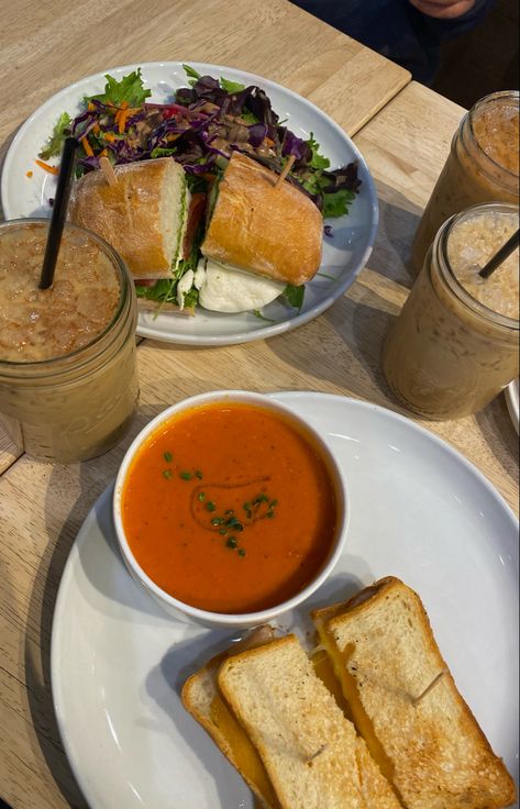 #aesthetic #coffee #sandwiches and tomato soup!! Soup And Sandwich Aesthetic, Tomato Soup Aesthetic, Sandwich Aesthetic, Salad Sandwich, Aesthetic Coffee, Soup And Sandwich, Tomato Soup, Soup And Salad, Sandwiches