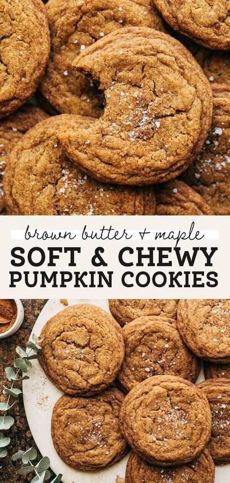 Unlike most pumpkin cookies, these are soft, dense, chewy, and baked with brown butter and maple. They're packed with so much flavor but are so easy to make! Zero chill time required. #pumpkincookies #pumpkinspice #cookies #brownbutter #butternutbakery | butternutbakeryblog.com Chewy Pumpkin Cookies, Cookies With Brown Butter, Fall Sweets, Fall Cookie Recipes, Thanksgiving 2022, Fall Baking Recipes, Chewy Cookies, Chill Time, Halloween Sweets