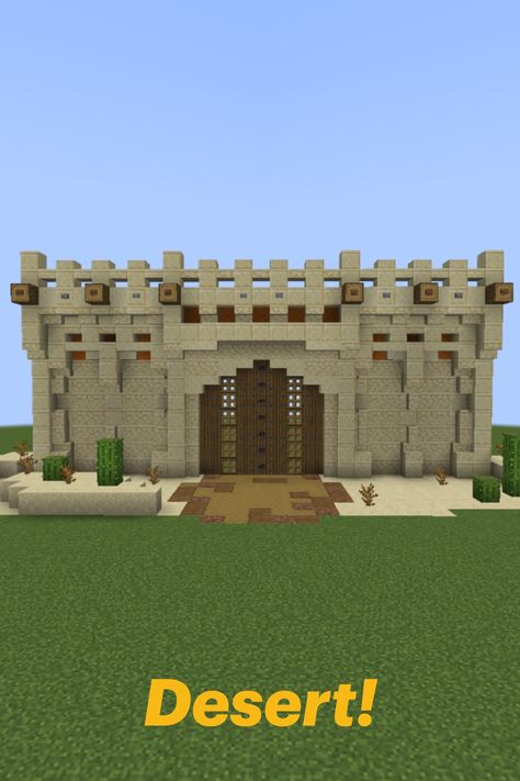 Minecraft Sand Wall Designs, Desert Gate Minecraft, Desert Wall Minecraft, Wall Minecraft, Minecraft Desert House, Minecraft Temple, Minecraft Desert, Minecraft Idea, Minecraft Wall