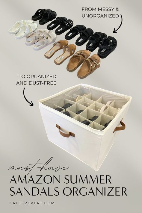 sandals organizer Sandal Organization, Sandal Storage, Organization Ideas Spring, Bedroom Pantry, Organizing Containers, Pantry Closet Organization, Shoe Storage Bins, Shoe Organizer For Closet, Spring Organization