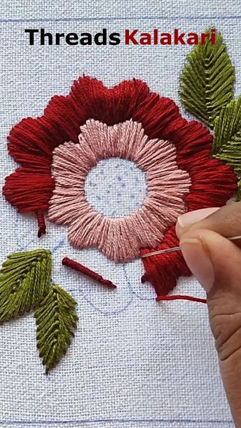 Flower Embroidery Tutorial, Hand Embroidery Flower Designs, Sulaman Pita, Simple Hand Embroidery Patterns, Bead Embroidery Tutorial, Hand Embroidery Patterns Flowers, Hand Embroidery Videos, Diy Embroidery Patterns, Pola Kristik