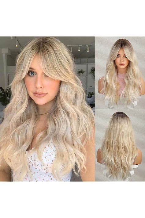 HAIRCUBE Long Wavy Wigs for Women,Synthetic Hair Wig for Daily Layered Pixie Cut, Hair Parting, Wigs Blonde, Long Blonde Wig, Blond Ombre, Ombre Blond, Blonde Wigs, Hair Dry, Natural Wigs