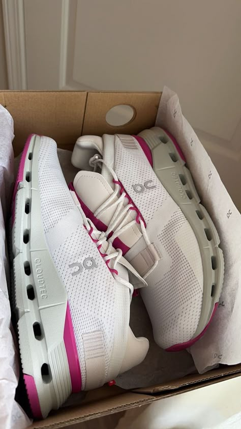 Pink And White On Clouds Shoes, Hot Pink On Cloud Shoes, Pink On Clouds Shoes, Cute On Cloud Shoes, Pink On Cloud Shoes, Pink On Clouds, Cute On Clouds, Cute Tennis Shoes For Women, Back To School Shoes 2023