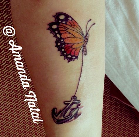 Anchor And Butterfly Tattoo, Anchor Butterfly Tattoo, Monarch Butterfly Tattoo, Bali Tattoo, Tattoo Face, Sister Tattoo, Butterfly Tattoos For Women, Anchor Tattoos, Anchor Tattoo