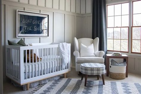 subtle nursery paint colors boy blue gray - Google Search Cape Cod Curb Appeal, Cape Cod Nursery, Nursery Paint, Curb Appeal Ideas, Diy Rocking Chair, Nursery Paint Colors, Boys Nursery, Nursery Paintings, One Room Challenge