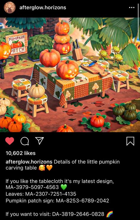 Acnh Pumpkin Carving, Pumpkin Carving Station, Acnh Pumpkin, Carving Station, Pumpkin Patch Sign, Halloween Tablecloth, Pumpkin Stands, Animal Crossing Guide, Animal Crossing Wild World