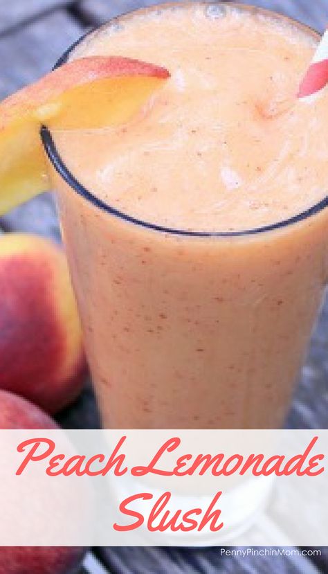 Lemonade Slush, Summer Drink Recipe, Nonalcoholic Drinks, Slushy Drinks, College Recipes, Slush Recipes, Slushie Recipe, Fruit Smoothie Recipes Healthy, Peach Recipes