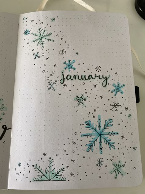 January Tracker, Ways To Write January, Journal Ideas January, Planner January, January Scrapbook Page, January Drawings, January Bujo Theme, January Bujo Cover, Bullet Journal January Cover