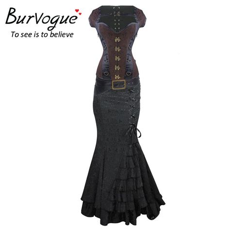 2016 Burvogue Women Steampunk Corset Dress Gothic Corset Overbust Corset Top And Dress Steel Bones Corselet Jacquard Bustier Top From Dfashions, $119.15 | Dhgate.Com Gothic Corset Dress, Gothic Corset Dresses, Steampunk Corset Dress, Gothic Victorian Dresses, Steampunk Outfits, Black Corset Dress, Odd Fashion, Gothic Dresses, Steampunk Dress