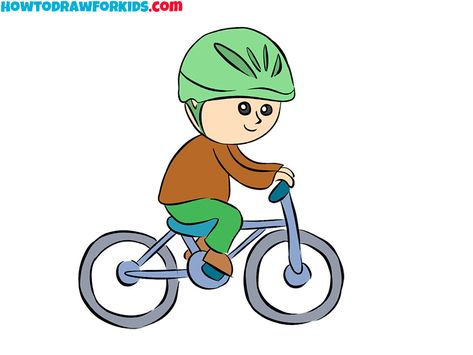 kid on a bike drawing tutorial step by step Riding A Bike Drawing, Bike Drawing Easy, Bike Drawing Simple, Drawing Tutorial Step By Step, Ride Drawing, Cycle Drawing, Simple Bike, Helmet Drawing, Wordless Picture Books