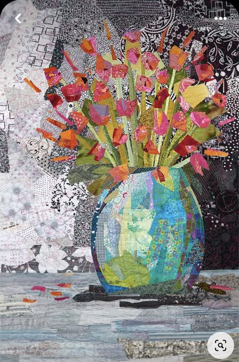 Table Art Painting, Collage Art Magazine Ideas, Fabric Collage Patterns, Fabric Art Collage, Textile Art Projects, Collage Art Ideas, Boom Kunst, Collage Quilting, Collage Quilts