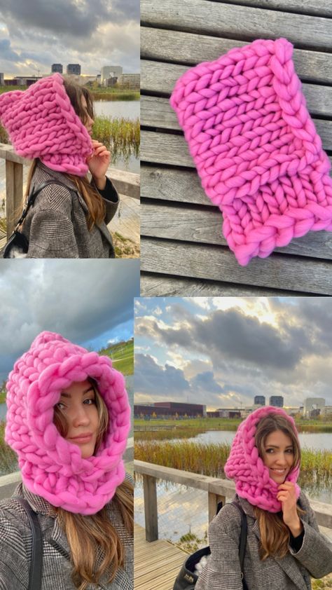 Balaclava Bonnet Knitted Chunky yarn Knit hat Chunky Balaclava, Leah Da Gloria, Knit Bonnet, Knitted Balaclava, Knit Fashion, Handmade Knitting, Chunky Knit, Knitwear, Amigurumi