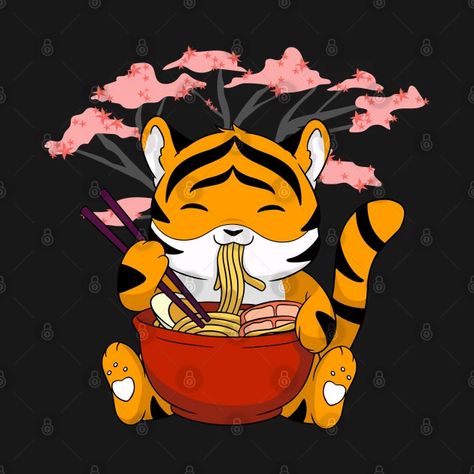 Cute Tiger Ramen Noodles Sakura Flowers Chinese Ramen Tiger - Ramen Noodles Lover - T-Shirt | TeePublic Chinese Ramen, Noodles Lover, Chinese Noodles, Sakura Flowers, Cute Tiger, Cute Tigers, Ramen Noodles, Bart Simpson, Latest Design