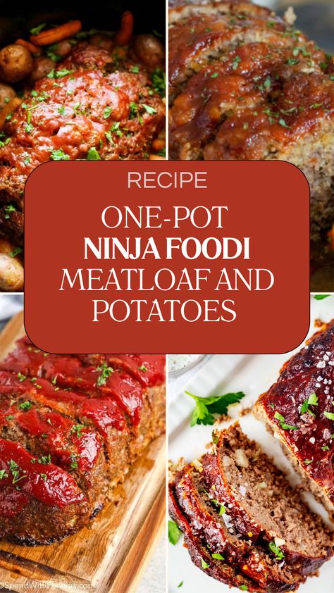 One-Pot Ninja Foodi Meatloaf and Potatoes Recipe - Oneiric Home Ninja Foodi Recipes Slow Cooker, Ninja Foodi Meatloaf, Flavorful Meatloaf, Meatloaf Potatoes, Meatloaf And Potatoes, Easy Sunday Dinner, Chipotle Copycat Recipes, Cooked Potatoes, Slow Cooker Meatloaf