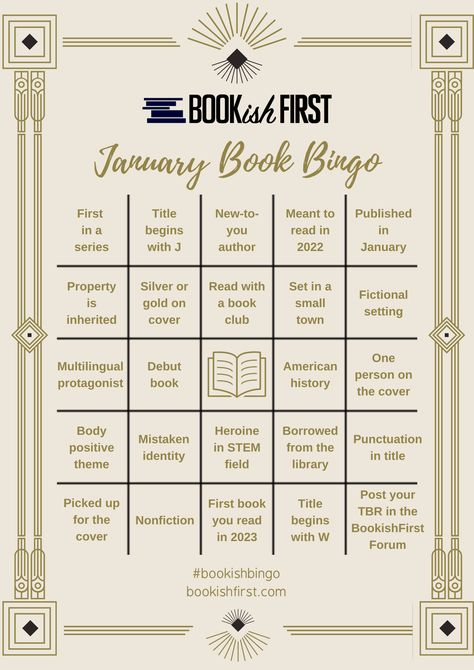 January 2023 Bookish Bingo 🎊 - Book Talk / Bookish Bingo - BookishFirst Forum Bookish Bingo, Book Bujo, Book Checklist, Reading Prompts, Book Bingo, Bingo Books, Book Club Activities, Reading Bingo, Book Blogging