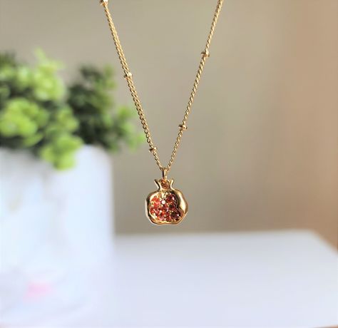 Gold pomegranate necklace, pomegranate fruit necklace, Food necklace, gift for her Gold Pomegranate, Jewelry For Man, Pomegranate Necklace, Ethereal Jewelry, Food Necklace, Pomegranate Jewelry, Fun Fruit, Fruit Necklace, Pomegranate Fruit