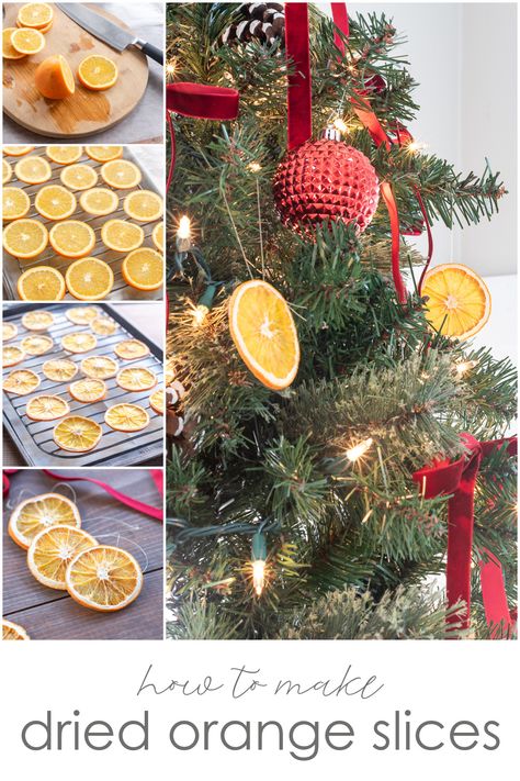 Dried Orange Slice Ornaments DIY; How To Make Dried Orange Slices for Christmas; Hanging Dried Orange Slices on the Christmas Tree Dried Orange Christmas Tree Decorations, Orange Ornaments Diy, Oranges On Christmas Tree, Orange Slices Ornaments, Dried Fruit Ornaments, Orange Slice Ornaments, Make Dried Orange Slices, Orange Christmas Tree, Vintage Christmas Sign