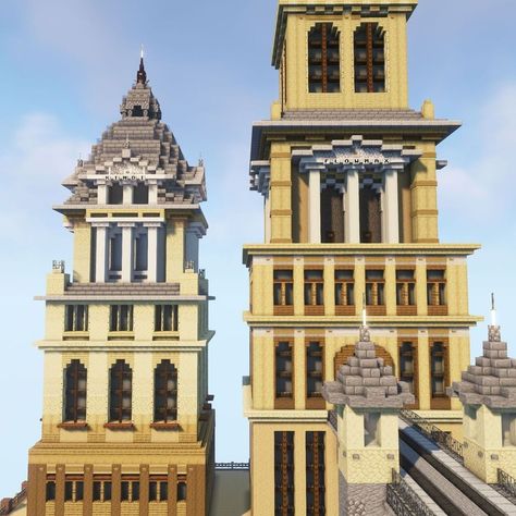 FlowMax | Minecraft Builder 🛠️ on Instagram: “Dieselpunk can easily be confused with the regular Baroque architectural style. It does have a hint of it, but the large windows are a…” Minecraft 1800s City, Minecraft Large Windows Design, Minecraft Baroque, Minecraft Windows Design, Villa Minecraft, Minecraft Medieval House, Minecraft Statues, Neo Baroque, Minecraft Castle