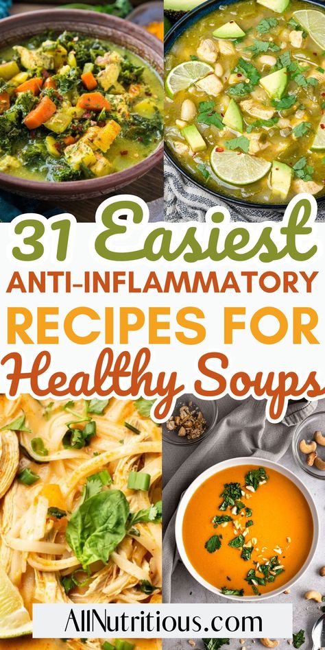 Explore a collection of healthy soup recipes crafted to boost immunity and fight inflammation. These anti inflammation recipes provide delicious options for wholesome and satisfying healthy diet meals. Tumeric Recipes Inflammation, Anti Inflammation Recipes Vegetarian, Anti Inflammation Recipes Summer, Fertility Soup Recipe, Detox Soups For Inflammation, Anti Inflammation Crockpot Recipes, Anti Inflammation Recipe, Anti Immflamatory Recipes Lunch, Healthy Antiinflammatory Meals