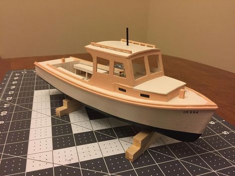 Model lobster boat, made in Maine, scratch building, scratch built, handmade model, Maine coast, model builder, model building, Maine artist, historic boat model, Little Cranberry Art #woodenboatbuilding Pallet Deck Diy, Cranberry Art, Rangement Art, Wood Boat Building, Model Boats Building, Wooden Model Boats, Model Boat Plans, Lobster Boat, Navi A Vela