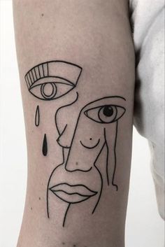 Minimalistic Women Tattoo, Picasso Inspired Tattoo, Post Modern Tattoo, Face Line Work Tattoo, Small Women Tattoos With Meaning, Picasso Tattoo Line, Cute Female Tattoos, Geometric Tattoo Women, Small Old School Tattoo