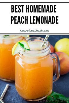 This refreshing and sweet peach lemonade recipe only takes ten minutes to make.  Made with fresh peaches, it's the perfect drink to get you through the hot summer! No matter when you serve it, it'll be amazing! #freshpeachlemonade #bestpeachlemonade #easypeachlemonaderecipe #easydrinkrecipe #summerdrinkrecipe Lemonade Stand Printables, Peach Lemonade Recipe, Mint Lemonade Recipe, Easy Strawberry Lemonade, Easy Lemonade Recipe, Healthy Lemonade, Homemade Strawberry Lemonade, Strawberry Lemonade Recipe, Homemade Lemonade Recipes