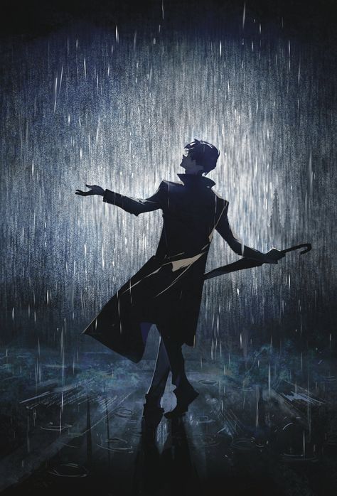 Man In The Rain Drawing, Dancing In The Rain Drawing Reference, In The Rain Drawing, Rain Character Design, Anime In The Rain, Character In The Rain, Dancing In The Rain Alone, People In Rain, Rain Reference