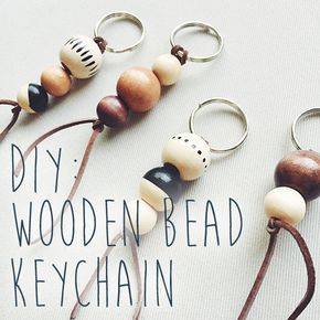 Forks on the Right : DIY: Wooden Bead Keychain Wood Bead Keychain, Wood Beads Diy, Bead Keychain, Wooden Bead Garland, Decorative Beads, Cadeau Diy, I Am Loving, Kids Wood, Diy Keychain