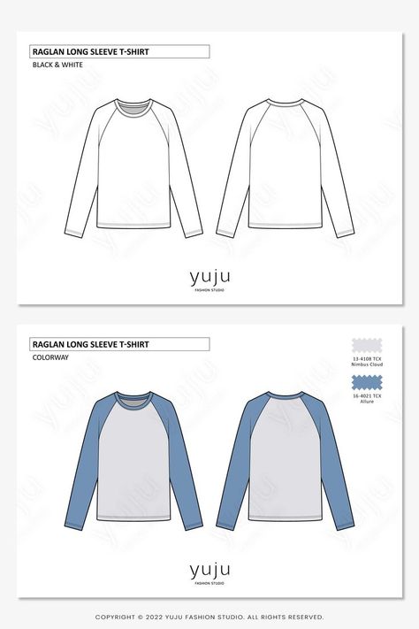 This is a vector fashion flat sketch of a RAGLAN LONG SLEEVE T-SHIRT - This vector flat sketch is ready to use and it is perfect for you to start your own own design development. You can also adjust and edit it to your needs! Raglan Sleeve Technical Drawing, Tshirt Flat Sketch, T Shirt Flat Sketch, Tech Drawing, Fashion Flat Sketch, Raglan Sleeve Pattern, Fashion Template, Sketch Fashion, Sneaker Posters