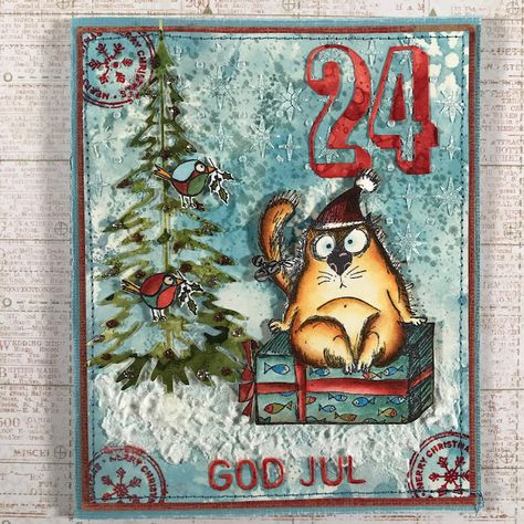 Crazy Cats Cards, Tim Holtz Crazy Birds, Cat Christmas Cards, Sizzix Cards, Tim Holtz Crafts, Cats Christmas, Tim Holtz Dies, Santa Cat, Tim Holtz Cards