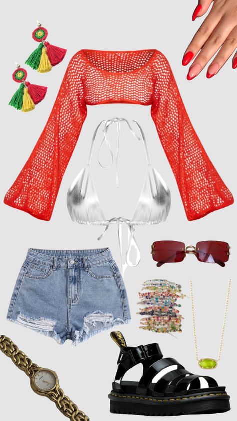 #festival #outfitinspo #bestival Mañana Sera Bonito Outfit Concert, Bonnaroo Outfits Festival Looks, Beach Concert Outfit, Bonnaroo Outfits, 2000s Fashion Outfits, Festival Looks, Teenager Outfits, 2000s Fashion, Festival Outfits