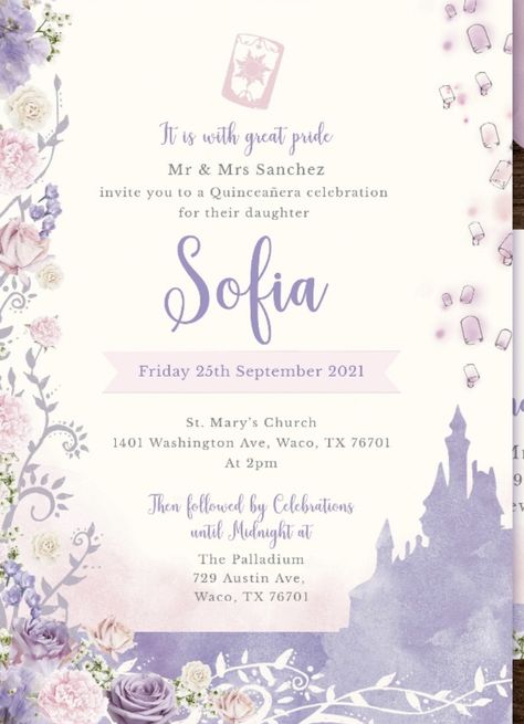 Fairytale Party Invitations, Rapunzel Theme Quinceanera Invitations, Rapunzel Theme Invitation, Rapunzel Party Invitations, Rapunzel Quince Invitations, Tangled Invitation Template, Rapunzel Invitation Template, Tangled Birthday Invitations, Rapunzel Quinceanera Theme