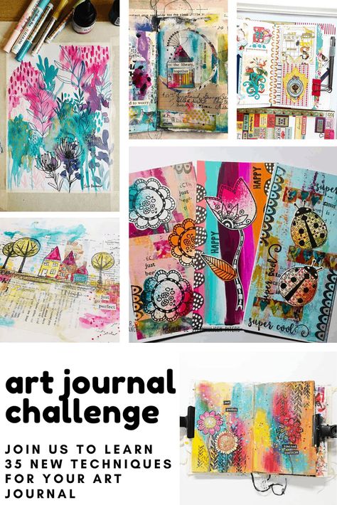 Journal Prompts For Teens, Daily Art Journal, Free Printable Journal, Creative Exercises, Distress Ink Techniques, Art Journal Challenge, Mixed Media Art Techniques, Journal Challenge, Art Journal Prompts