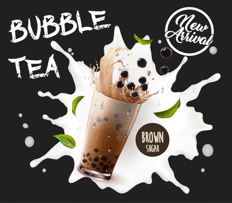 Bubble Tea Photography, Tea Photography Ideas, Product Advertising Design, Sticker Logo Design, Brochure Restaurant, Tea Ads, Splash Vector, Brochure Food, March Themes