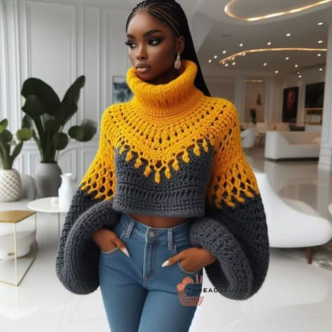 CROCHET PATTERNS AND INSPIRATION | Weekend inspirations2!💖💯😍. 🌼All contents on this page are the property of "Threadsculptor". 🌼Unauthorized use, reproduction or… | Instagram Crochet Outfits Ideas, Turtleneck Crochet Pattern, Elegant Clothes For Women, Flower Crochet Dress, Knitting Fashion Design, Crochet Sweater Design, Hand Knitted Dress, Trendy Christmas Outfits, Crochet Clothing And Accessories