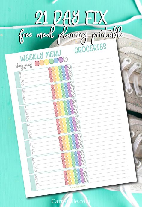 This free printable 21 Day Fix Meal Planning Printable is the perfect template for planning and tracking your meals on the Fix (or any container program!). #21dayfix #ultimateportionfix #80dayobsession #p90x #portionfix #mealplanner #mealplanning #freeprintable #healthyliving #carrieelleprintable via @carrieelleblog 21 Day Fix Tracker Printable Free, 21 Day Fix Printable Free, 21 Day Fix Meal Plans 1200-1499, Fitness Printables, Organizing Printables, Fixate Recipes, Weekly Meal Planner Template, Printable Meal Planner, Macros Diet