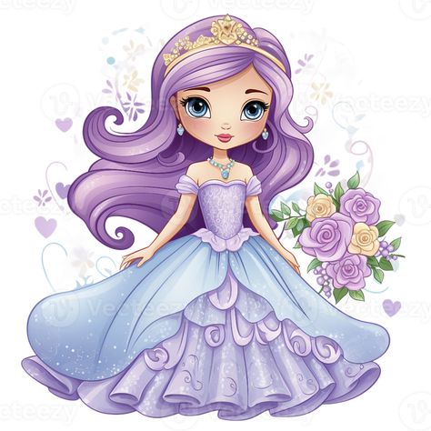 Little Princess watercolor clipart with with violet and purple hair, floral bouquet and full body adorned with beautiful dress AI Generated Princess Watercolor, Jungle Theme Cakes, Princess Clipart, Jungle Theme, Purple Hair, Floral Bouquets, Watercolor Clipart, Themed Cakes, Little Princess