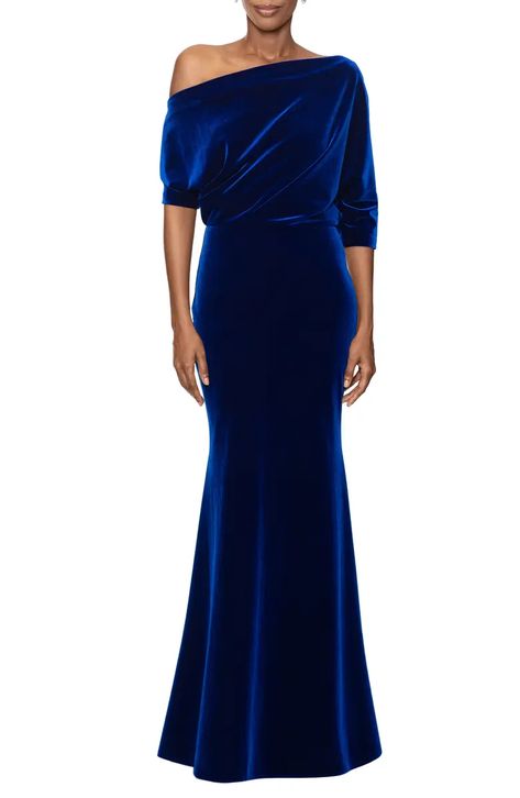 Betsy & Adam Drape One-Shoulder Velvet Gown | Nordstrom Evening Dress Collection, Coat Women Fashion, Velvet Gown, Formal Dresses Gowns, Evening Dresses Plus Size, Sophisticated Dress, Winter Wedding Dress, Stretch Velvet, Dillard's