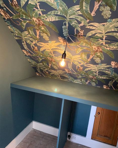 Wallpaper Slanted Ceiling, Diy Built In Wardrobes, Wardrobe Transformation, Diy Built In, Inchyra Blue, Slanted Ceiling, Farrow And Ball Paint, Bold Wallpaper, Farrow And Ball