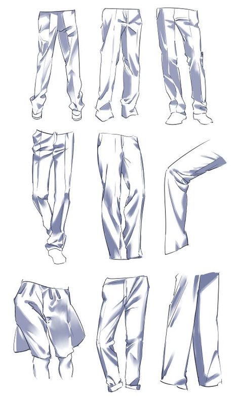 How To Draw Dress Pants, Pant Reference, Drawing Pants, How To Draw Pants, Pants Reference, Clothes Drawing Reference, Drawing Wrinkles, Pants Drawing, Back Drawing