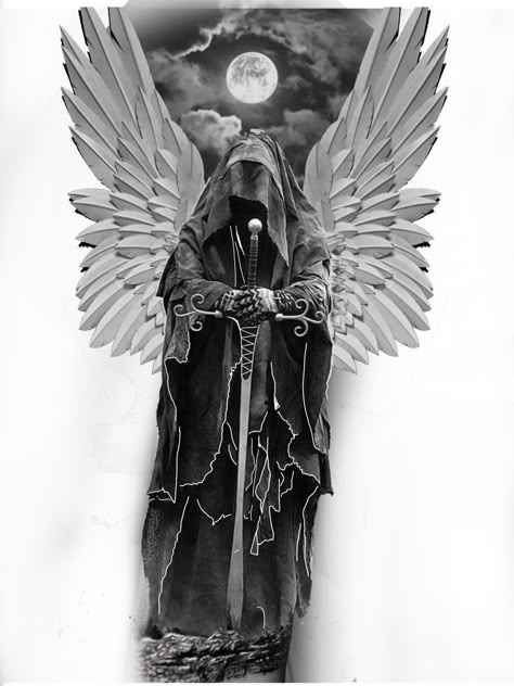 Dark Angel Tattoo, Angel Warrior Tattoo, Archangel Tattoo, Egyptian Tattoo Sleeve, Grim Reaper Tattoo, Knight Tattoo, Realistic Tattoo Sleeve, Reaper Tattoo, Angel Tattoos