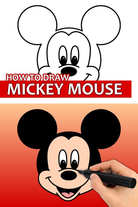 Learn how to draw Mickey Mouse with this step by step drawing tutorial video. Enjoy! ♥ #mickeymouse #mickeymousedrawing #mickeymouseart #disneycharacters #disney #easydrawingforkids Snow White Drawing, Draw Mickey Mouse, Easy Disney Drawings, Mickey Mouse Art, Easy Drawings For Kids, Step Drawing, Learn How To Draw, Tutorial Video, Disney Drawings